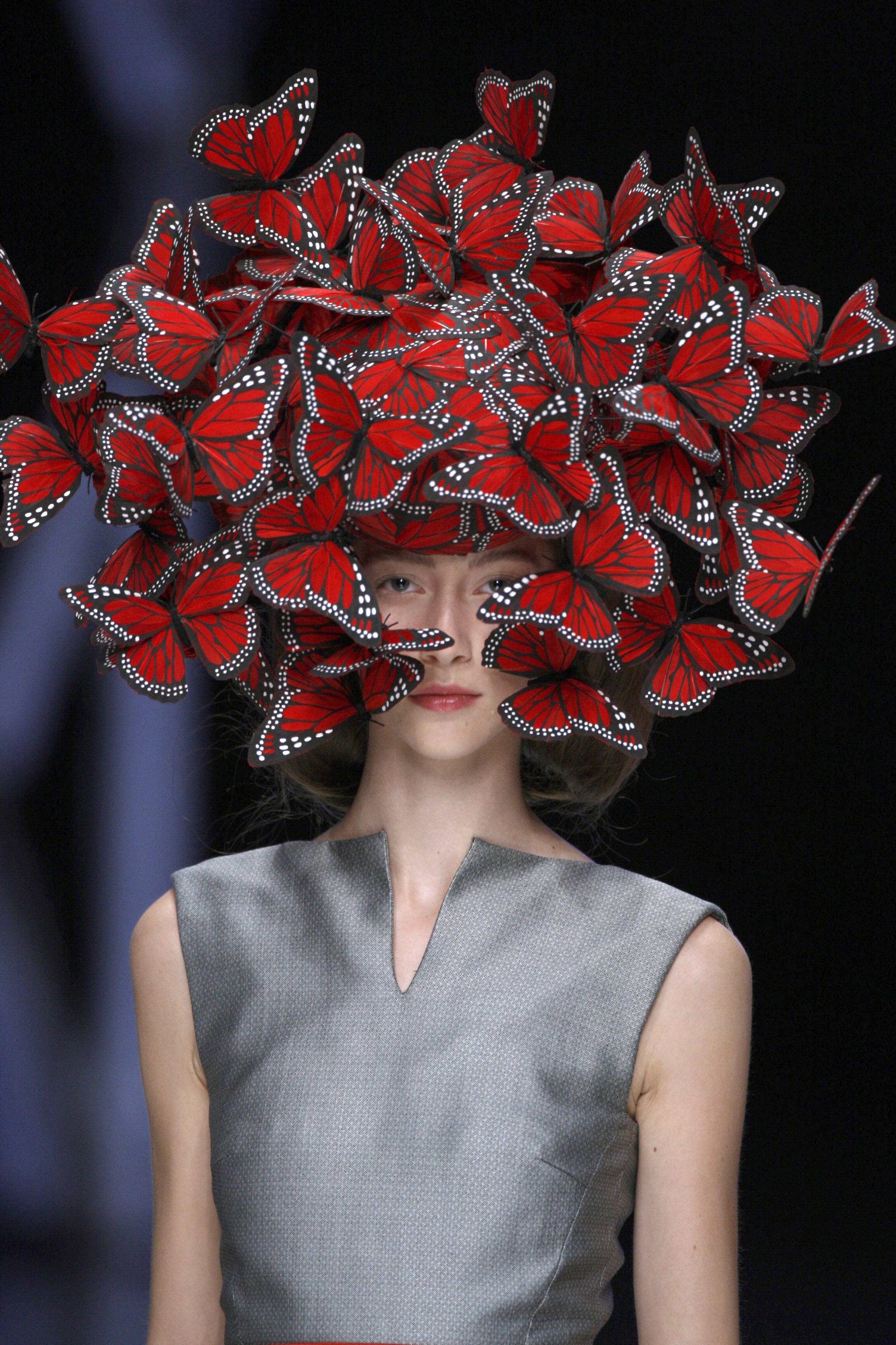 2. Butterfly headdress of hand-painted turkey feathers, Philip Treacy for Alexander McQueen, La Dame Bleu, Spring Summer 2008, copyright Anthea Sims